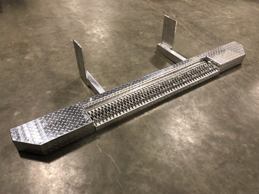 Fabricated aluminum ambulance bumper, left side